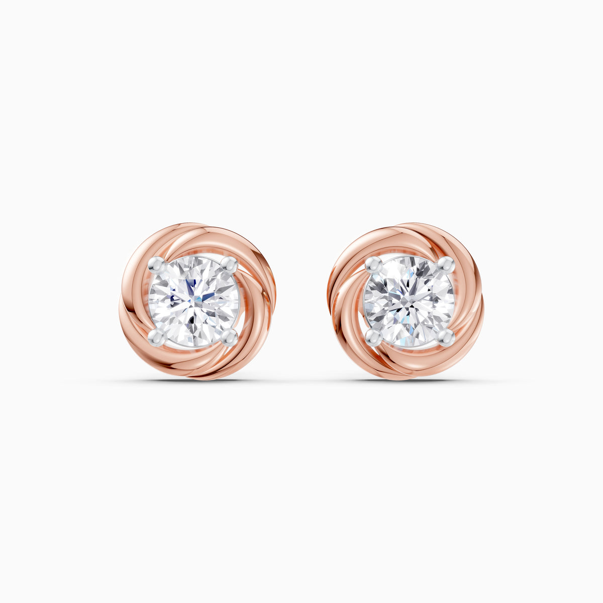 The Mireille Sculpted Wave Solitaire Stud Earrings - 14KT