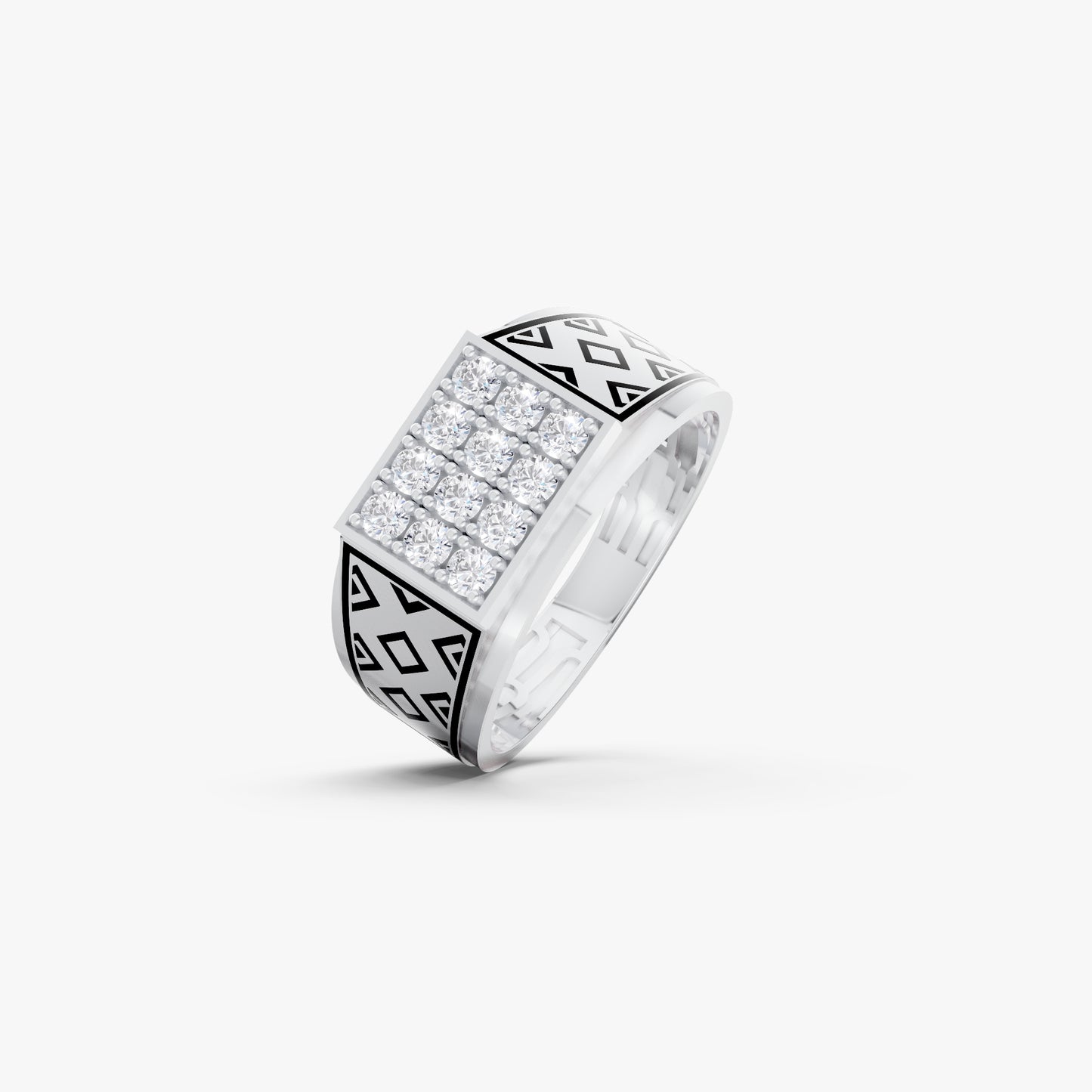 The Edgy Round-Stone Lattice Mens Ring