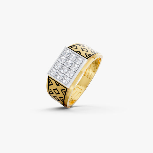 The Edgy Round-Stone Lattice Mens Ring