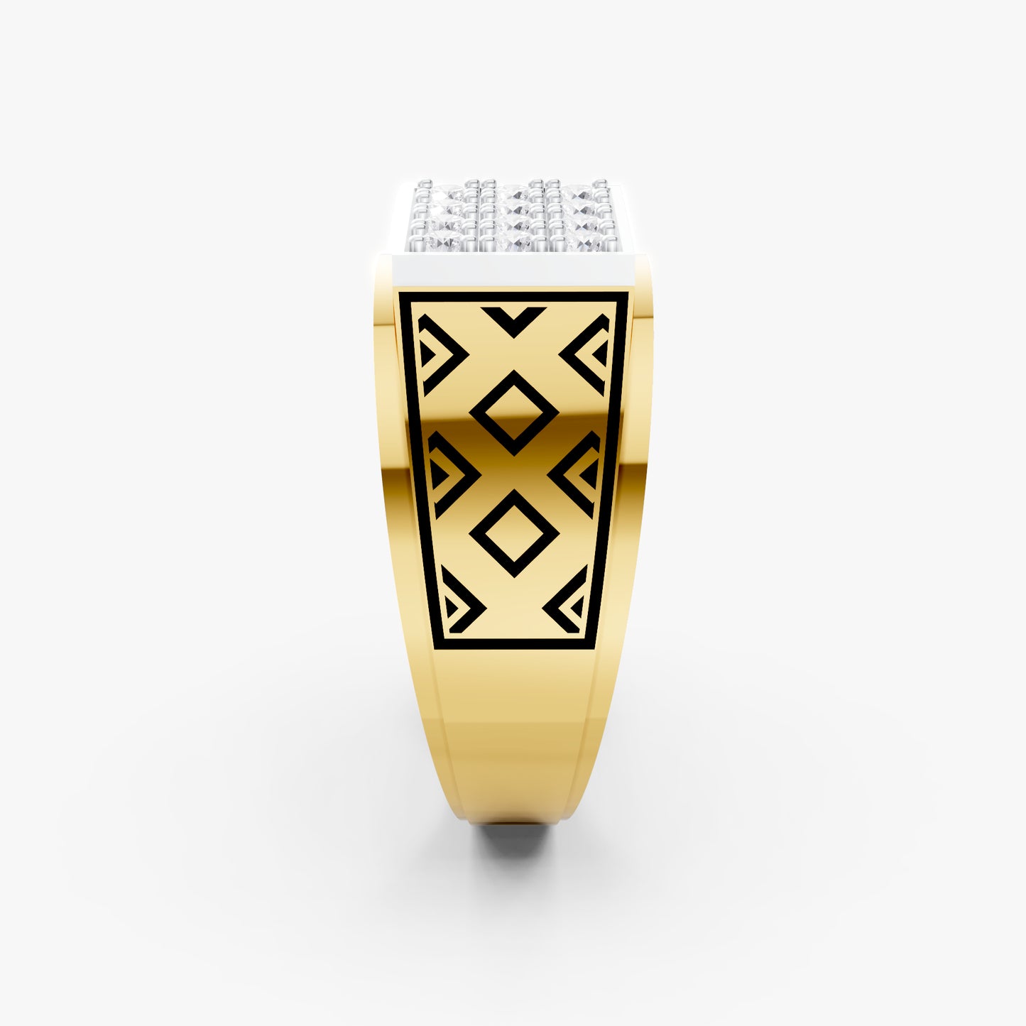 The Edgy Round-Stone Lattice Mens Ring