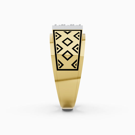 The Edgy Round-Stone Lattice Mens Ring