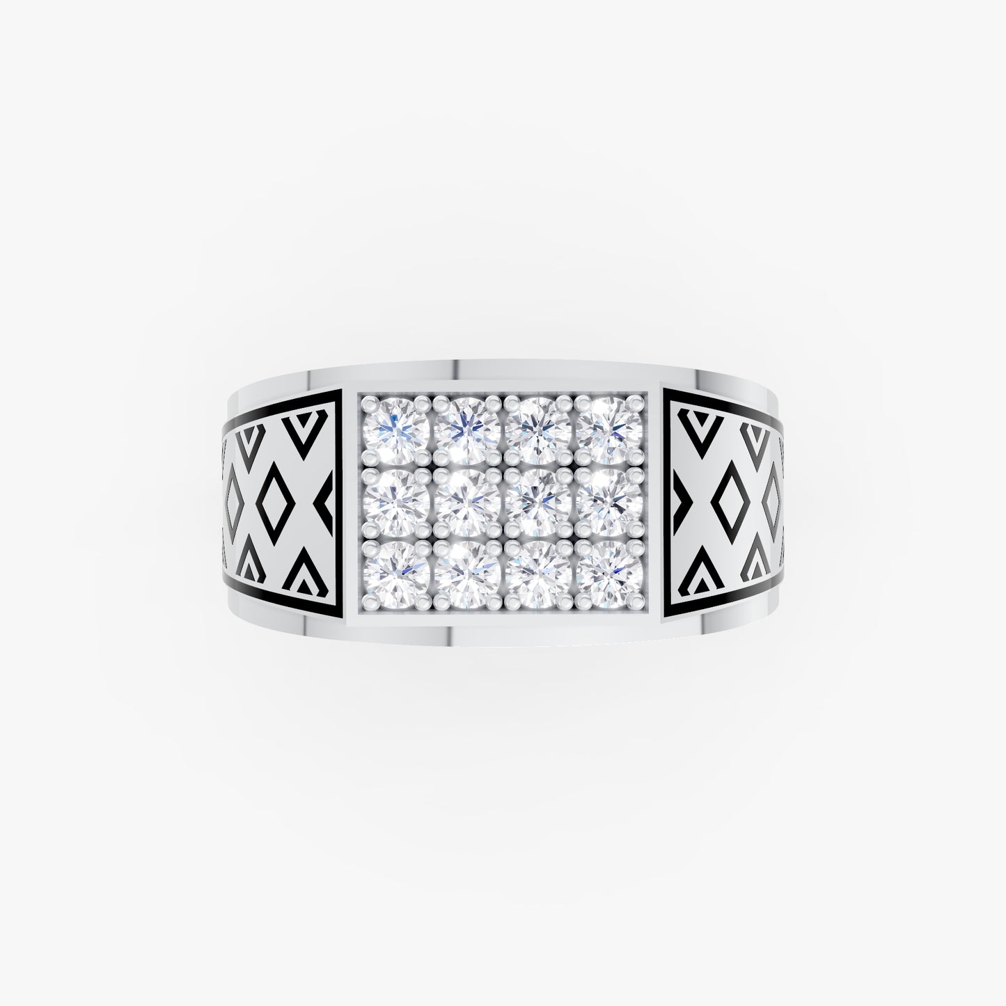 The Edgy Round-Stone Lattice Mens Ring
