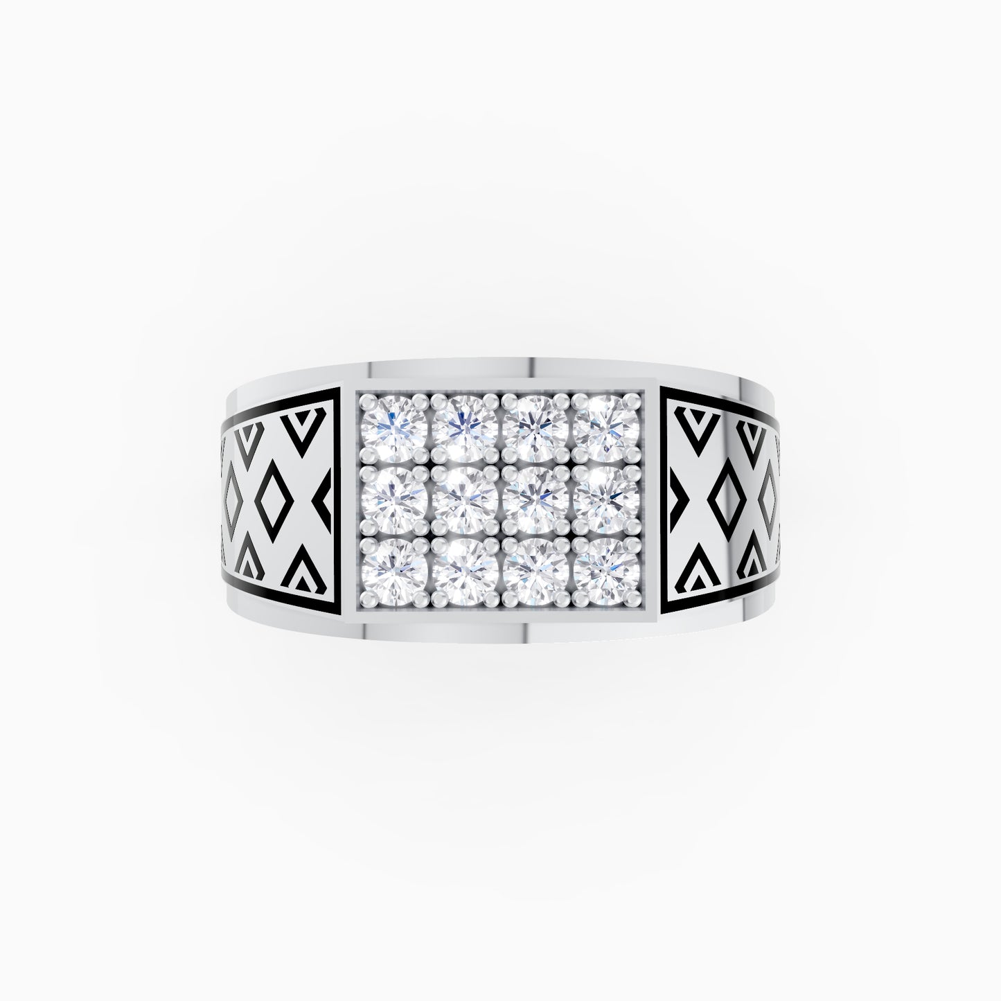 The Edgy Round-Stone Lattice Mens Ring