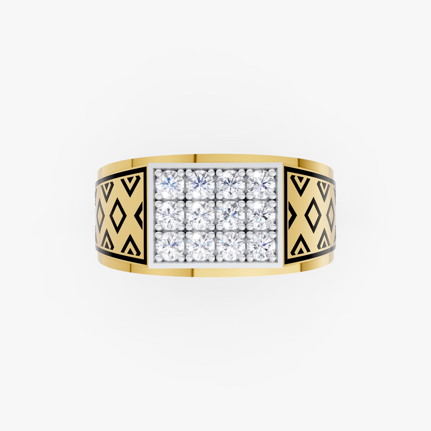 The Edgy Round-Stone Lattice Mens Ring