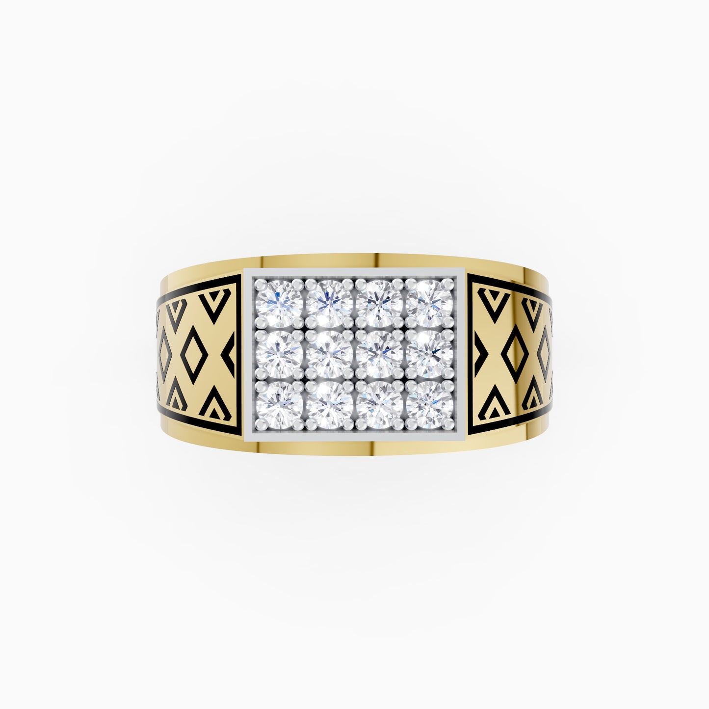 The Edgy Round-Stone Lattice Mens Ring