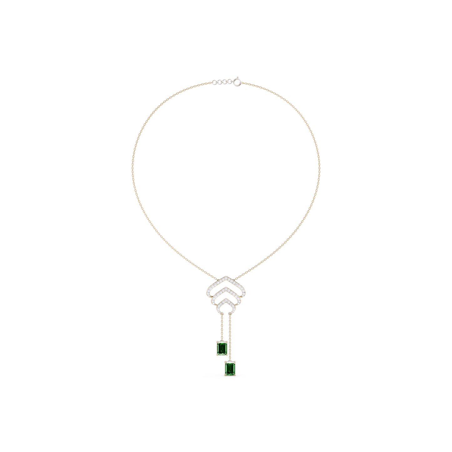 The Emerald-Cut Dual Drop & Round Chevron