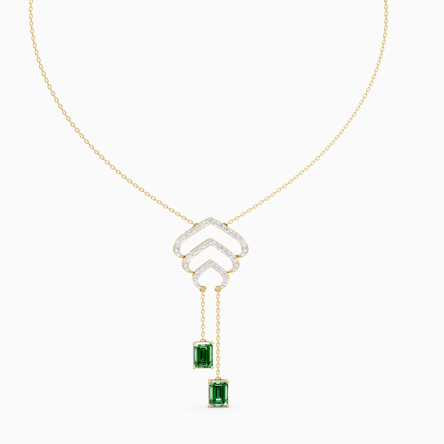 The Emerald-Cut Dual Drop & Round Chevron