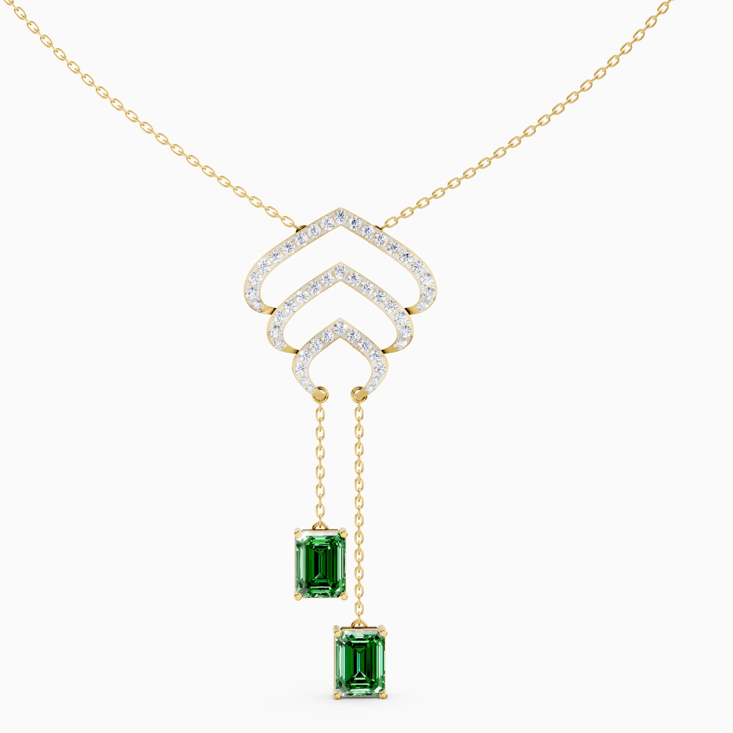 The Emerald-Cut Dual Drop & Round Chevron
