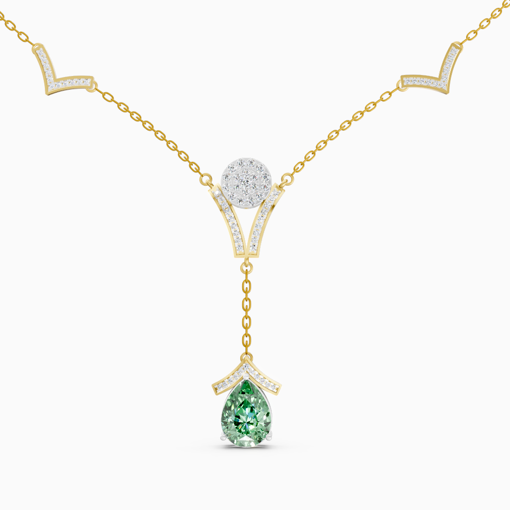 Round-Cluster Station & Pear Solitaire Pendant - 9KT