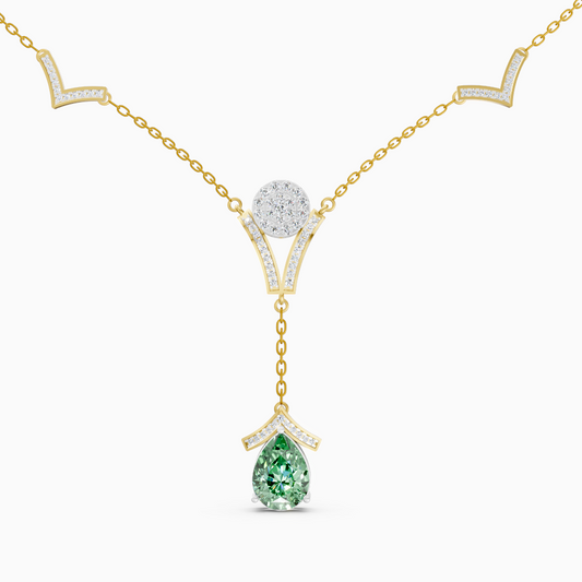 Round-Cluster Station & Pear Solitaire Pendant - 9KT
