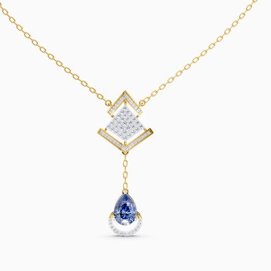Round-Cluster Rhombus & Pear Crescent Pendant - 18KT