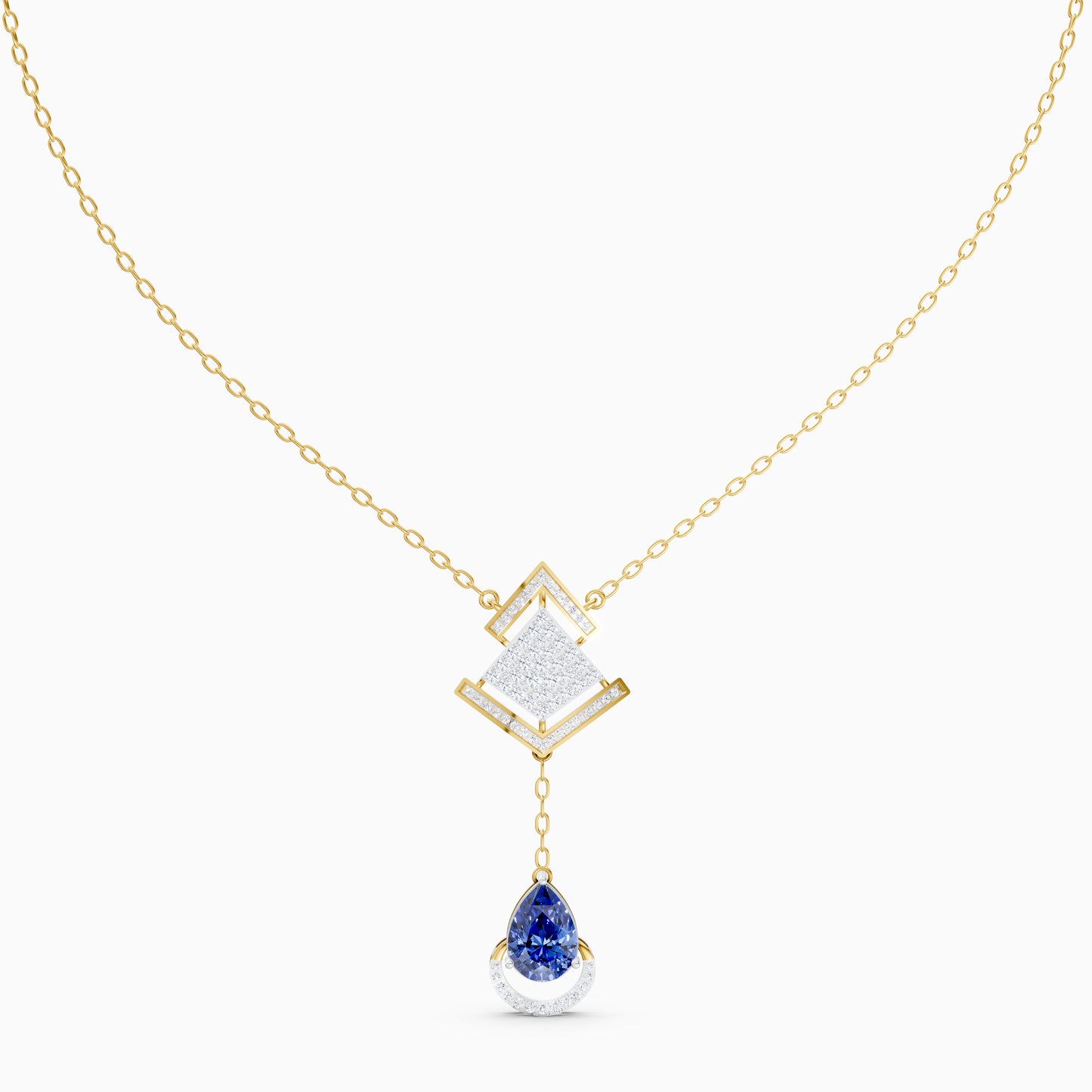 Round-Cluster Rhombus & Pear Crescent Pendant