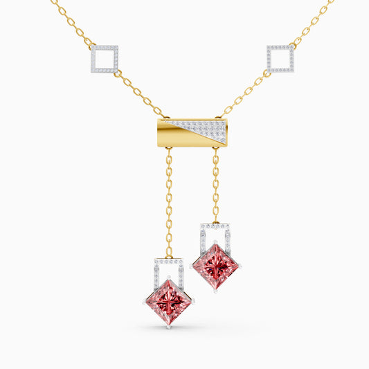 The Geometric Princess-Cut Duo & Round-Cluster Pendant - 18KT