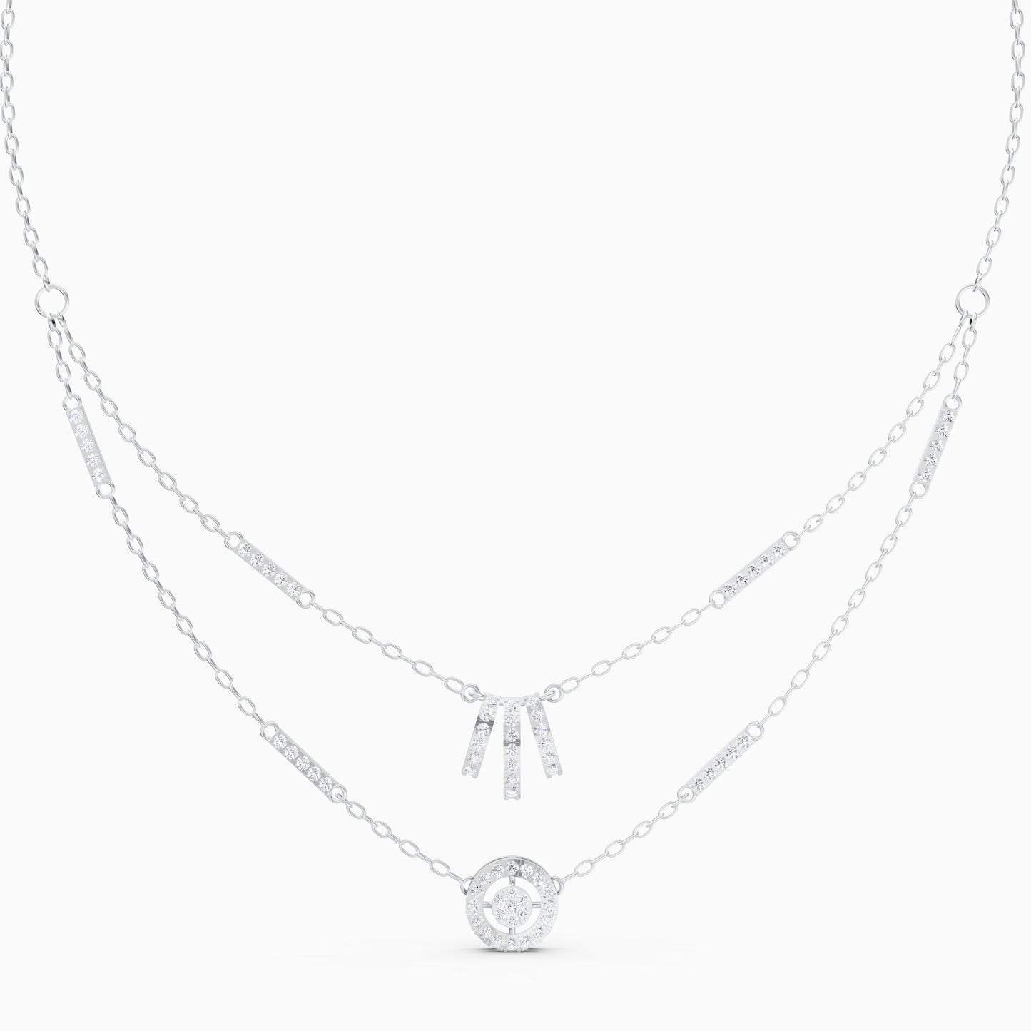 The Round-Cut Multi-Bar Station & Geometric Target Necklace