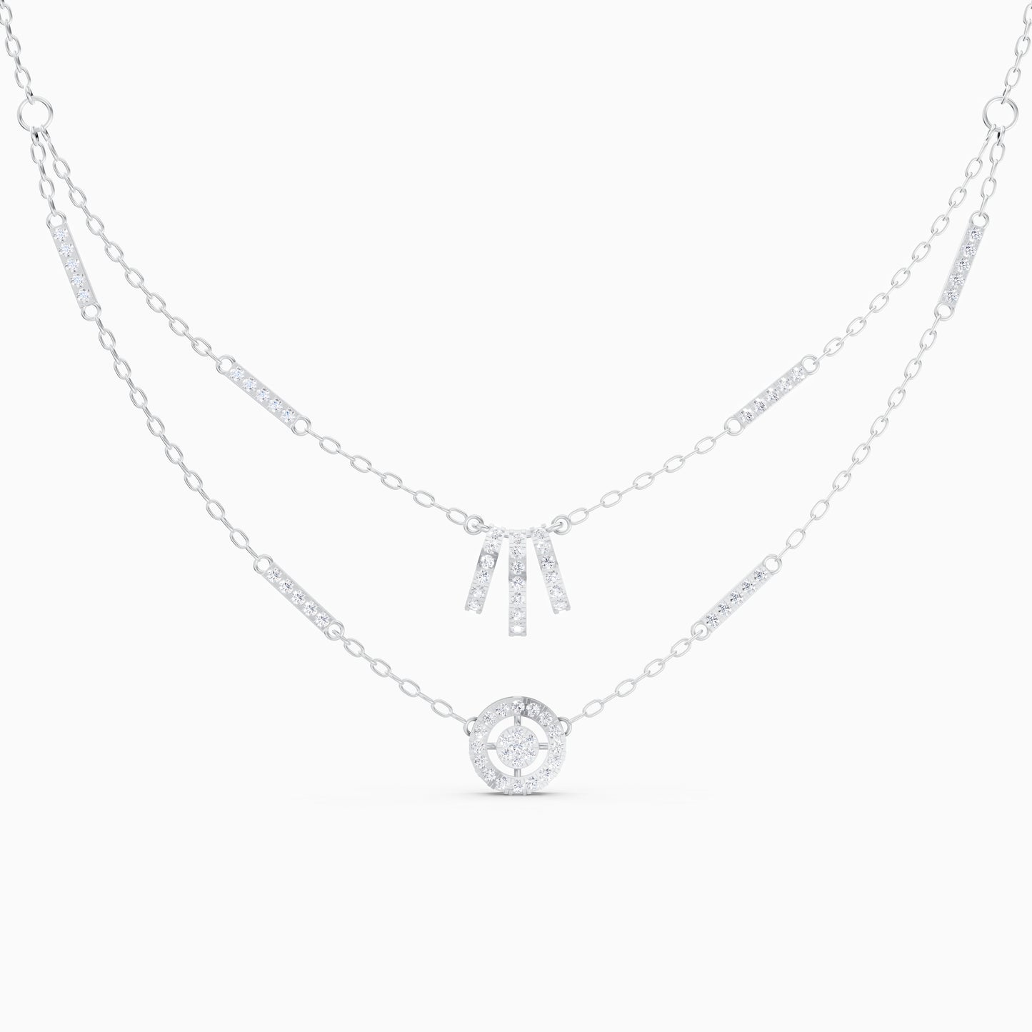 The Round-Cut Multi-Bar Station & Geometric Target Necklace