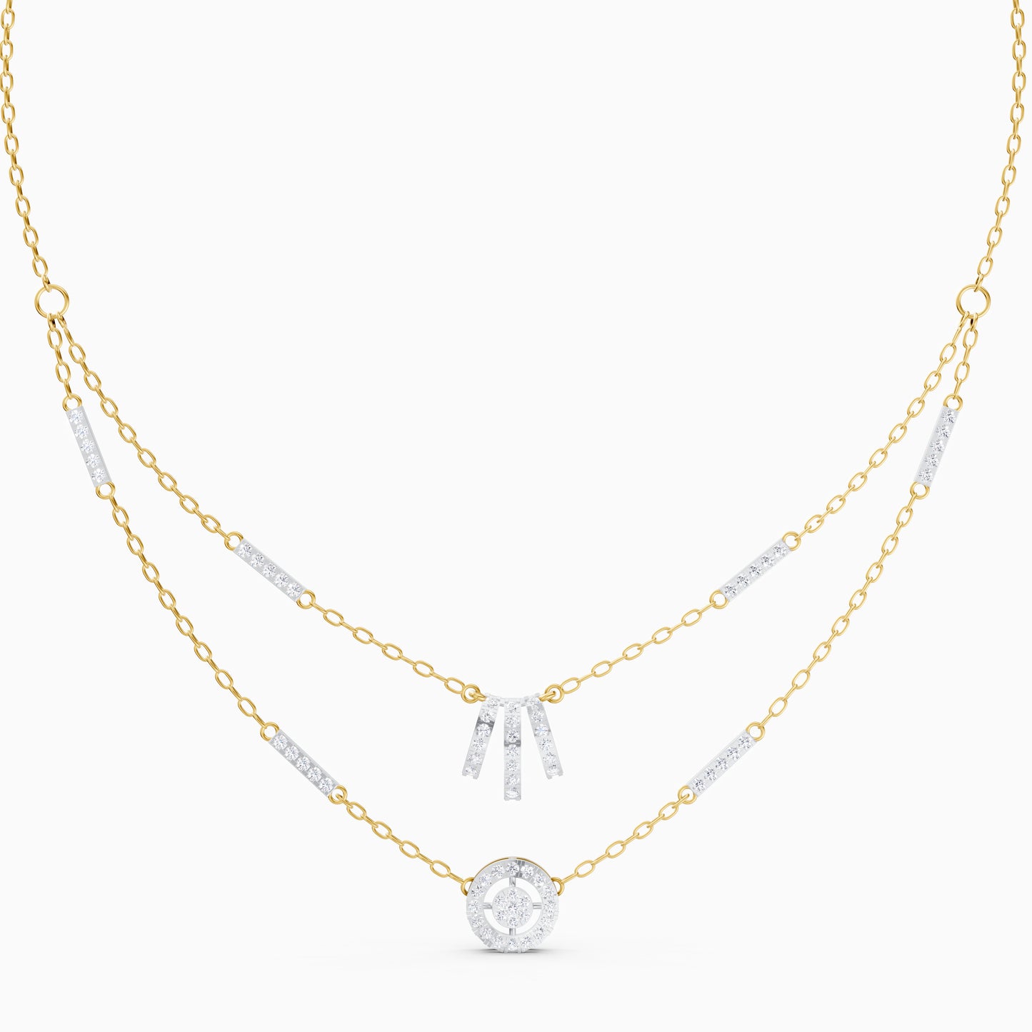 The Round-Cut Multi-Bar Station & Geometric Target Necklace