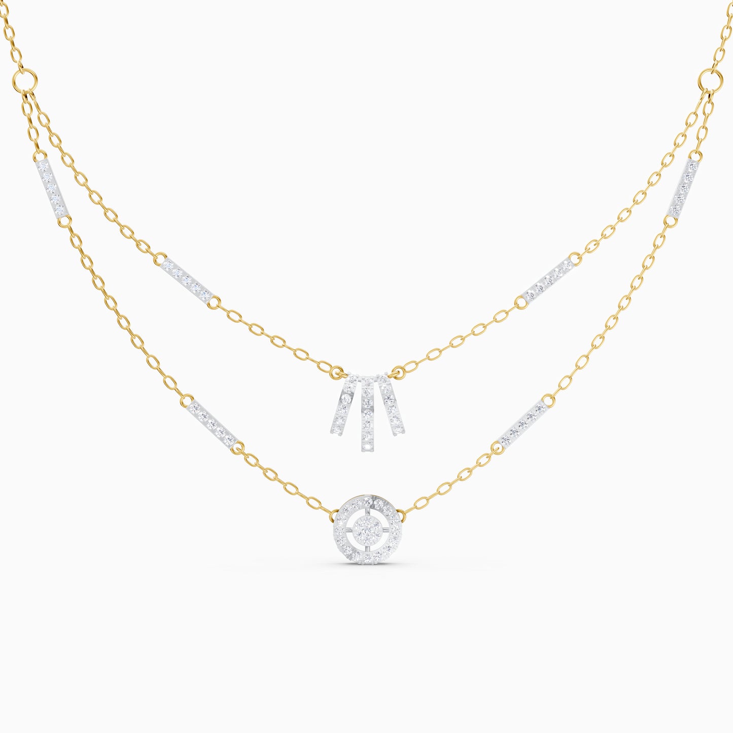The Round-Cut Multi-Bar Station & Geometric Target Necklace