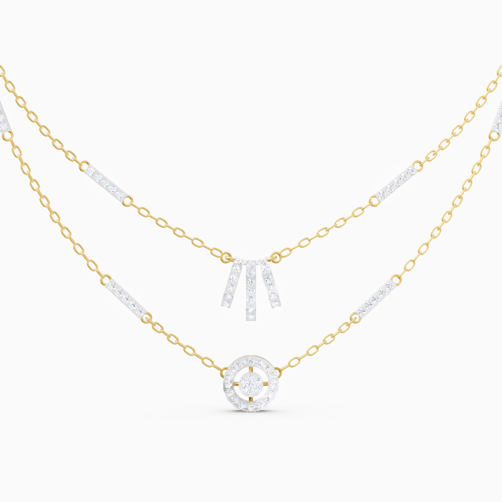 The Round-Cut Multi-Bar Station & Geometric Target Necklace