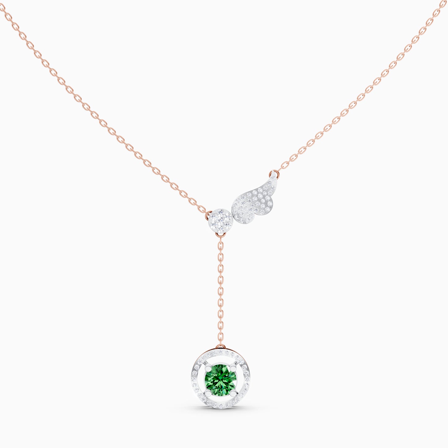 The Round-Cut Solitaire Halo & Diamond Wing Pendant