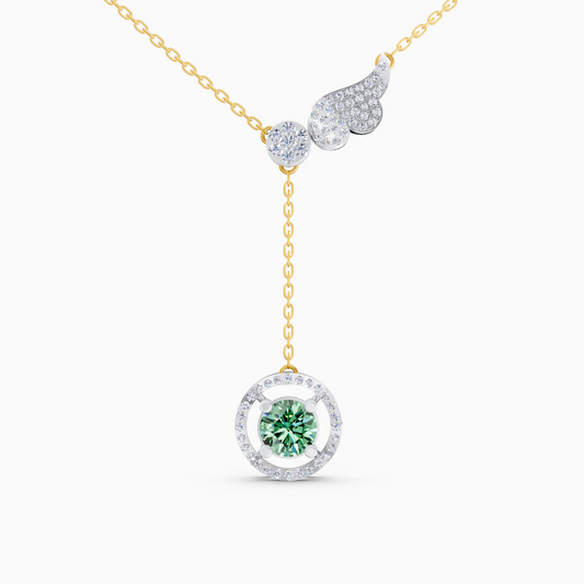 The Round-Cut Solitaire Halo & Diamond Wing Pendant - 18KT