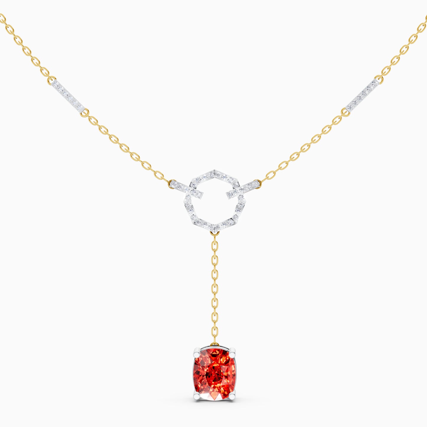 The Cushion-Cut Ruby-Tone & Octagonal Ring Pendant - 9KT