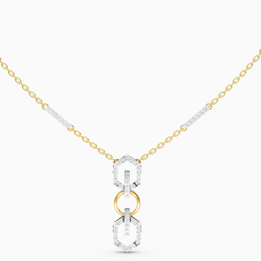 The Triple-Link Geometric Round Solitaire Necklace - 18KT