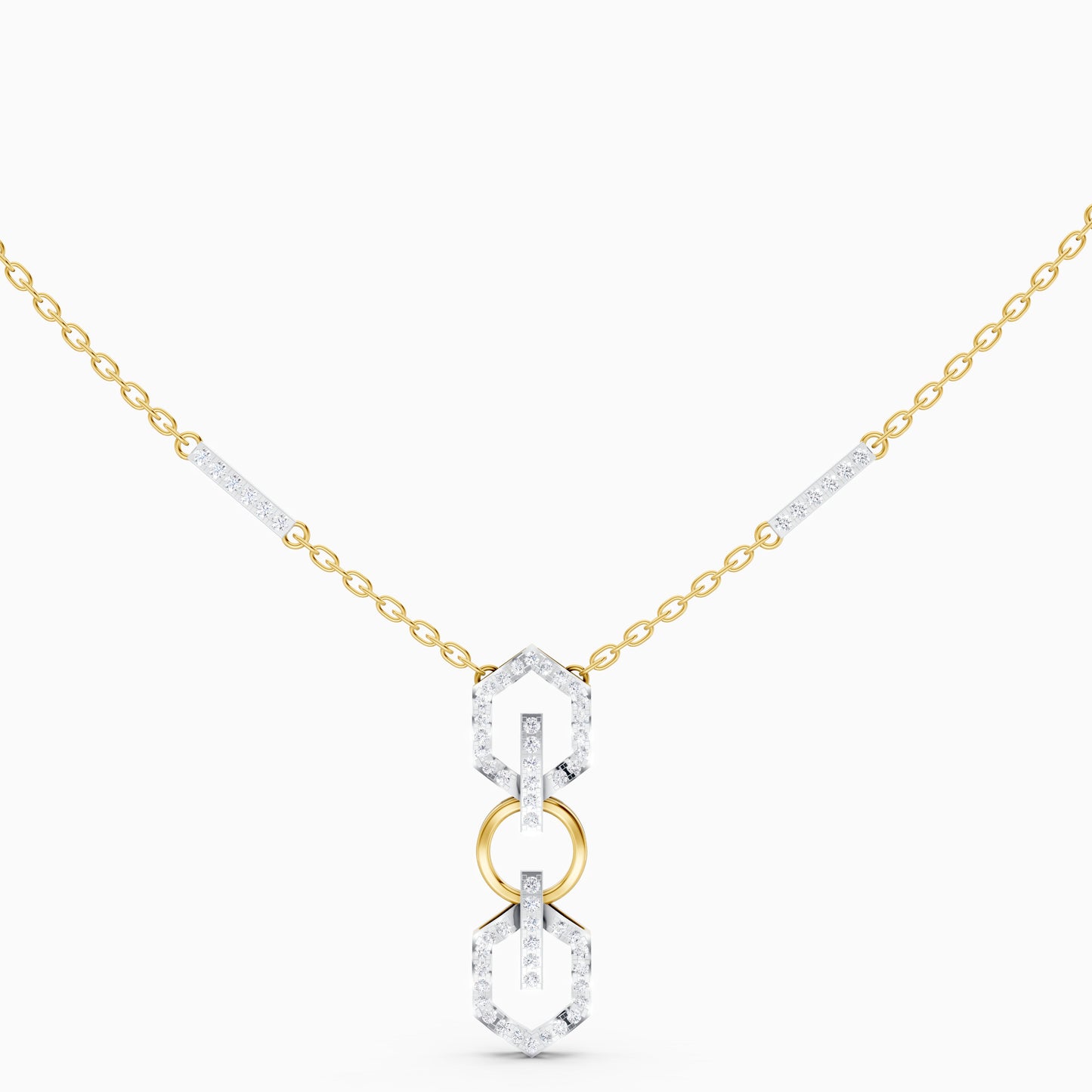 The Triple-Link Geometric Round Solitaire Necklace - 9KT