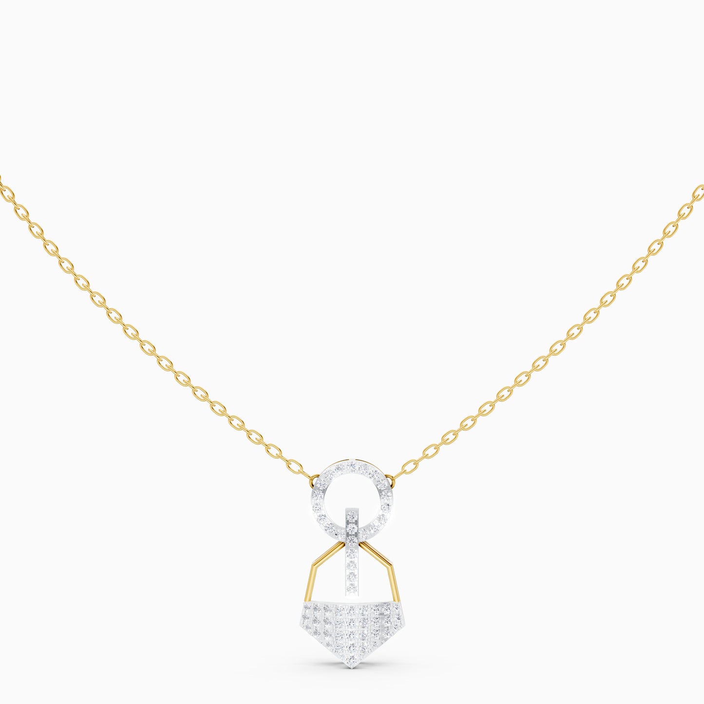 The Linked Round-Stone Bar & Pointed Shield Necklace