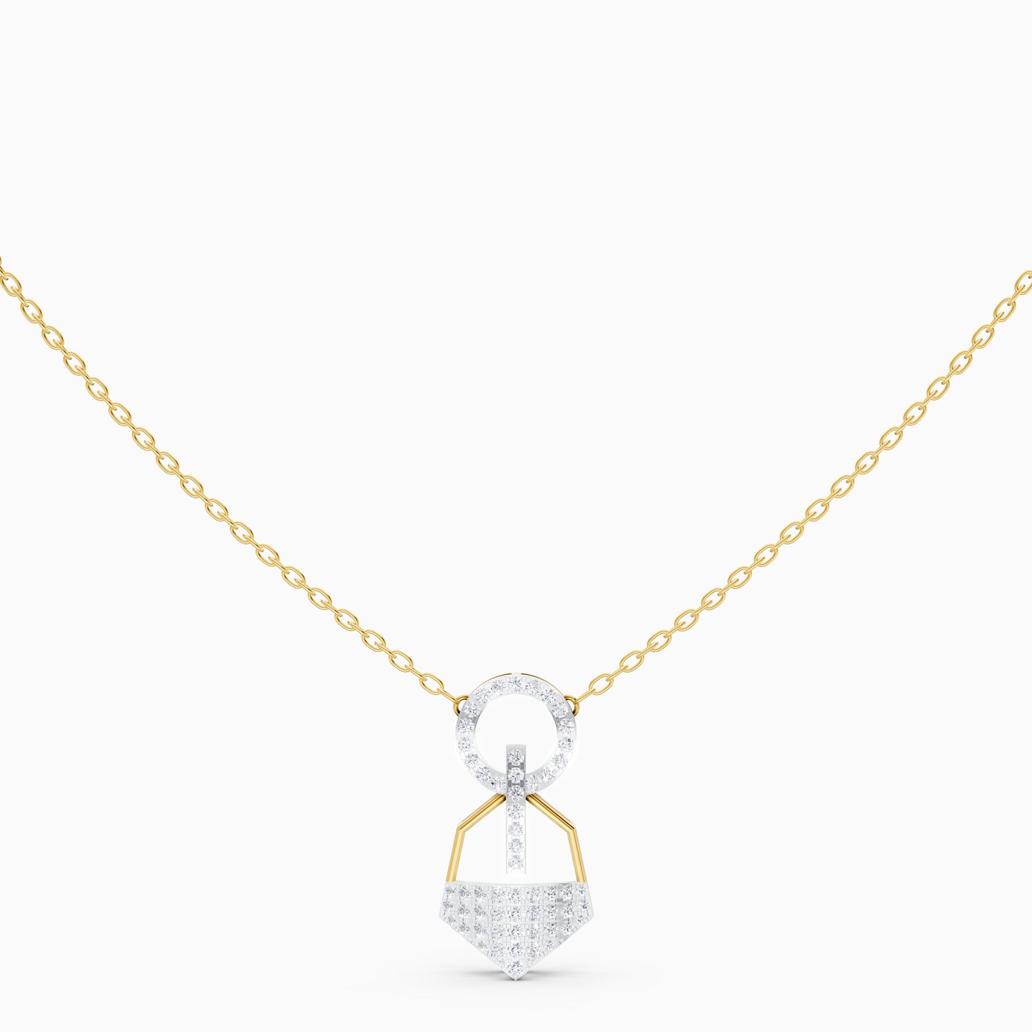 The Linked Round-Stone Bar & Pointed Shield Necklace - 14KT