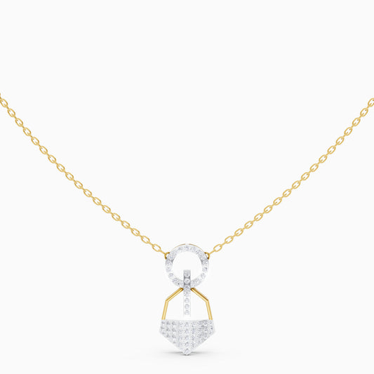 The Linked Round-Stone Bar & Pointed Shield Necklace - 18KT