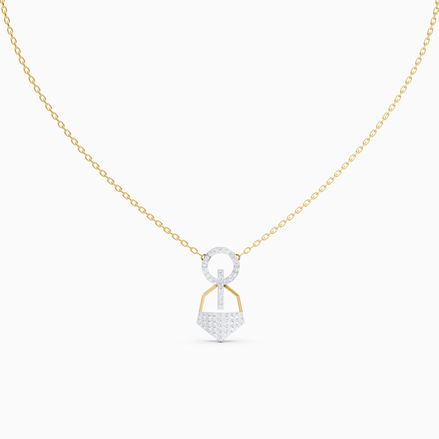 The Linked Round-Stone Bar & Pointed Shield Necklace