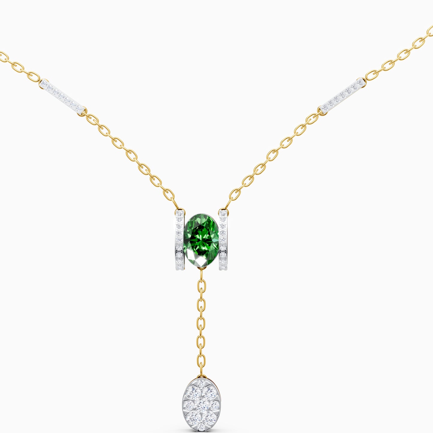 The Geometric Bar Station & Oval Gemstone Pendant - 9KT