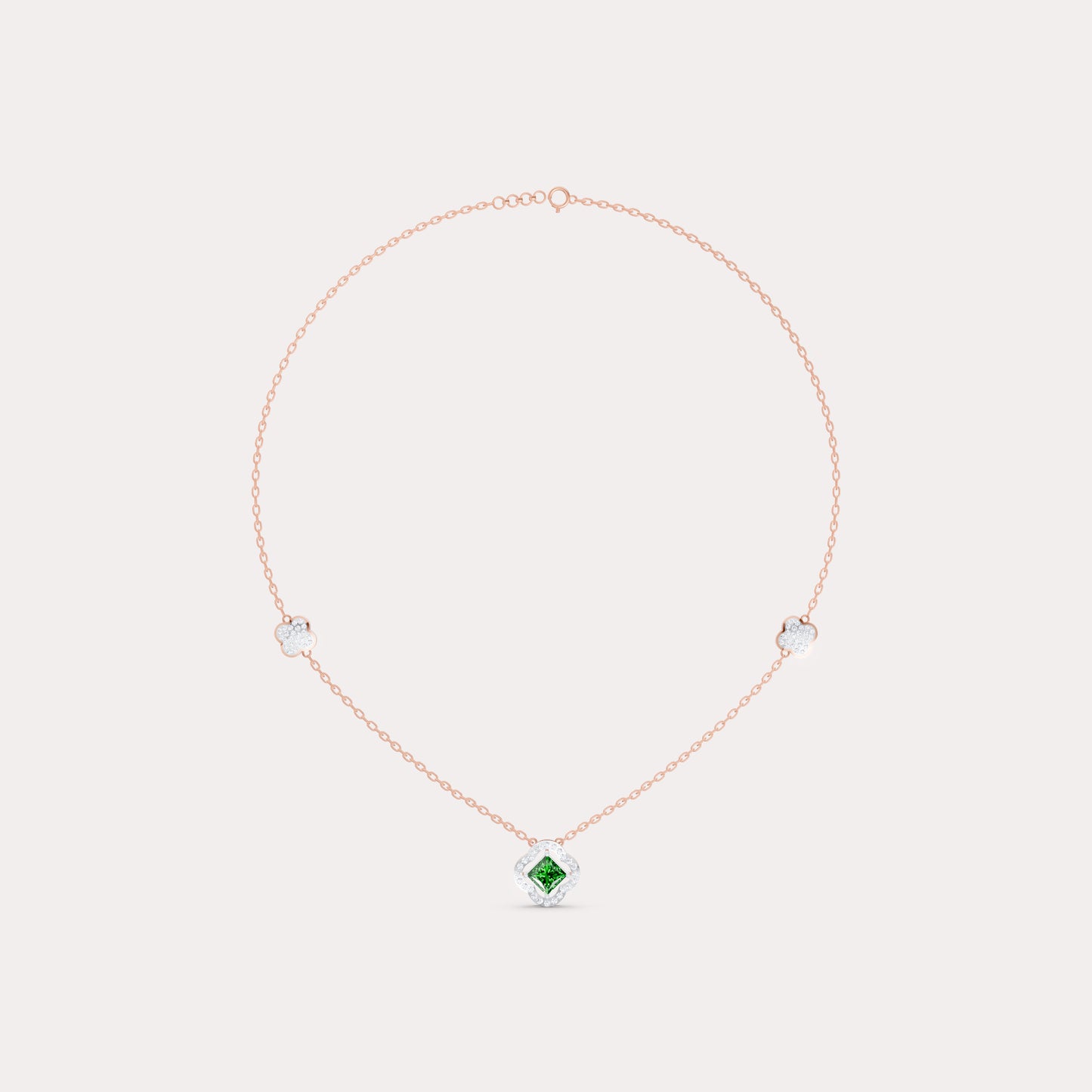 The Geometric Princess-Cut & Stacked Clover Station Necklace