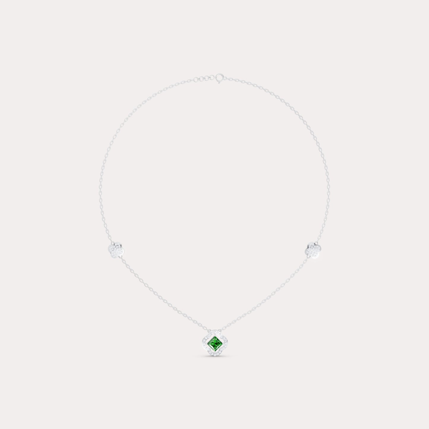 The Geometric Princess-Cut & Stacked Clover Station Necklace