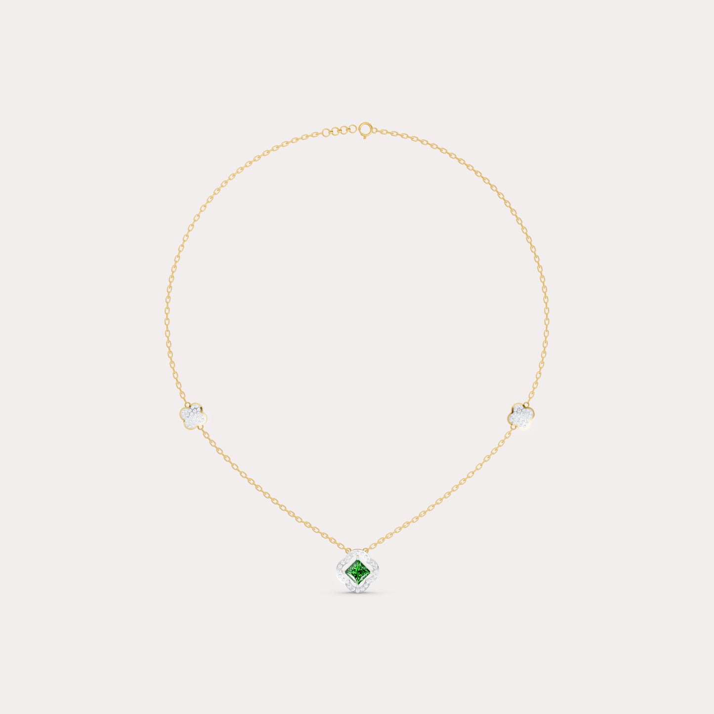 The Geometric Princess-Cut & Stacked Clover Station Necklace