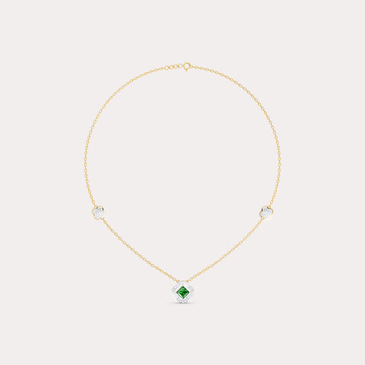 The Geometric Princess-Cut & Stacked Clover Station Necklace