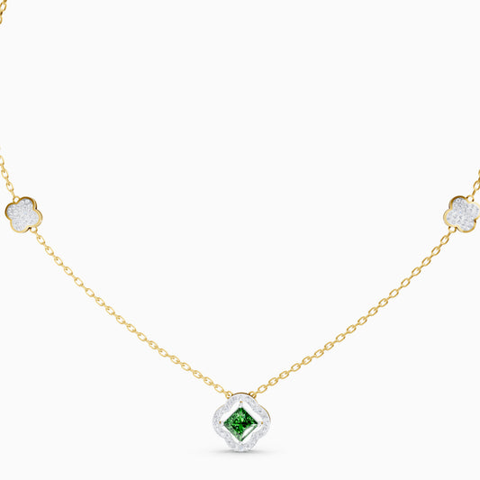 The Geometric Princess-Cut & Stacked Clover Station Necklace - 18KT