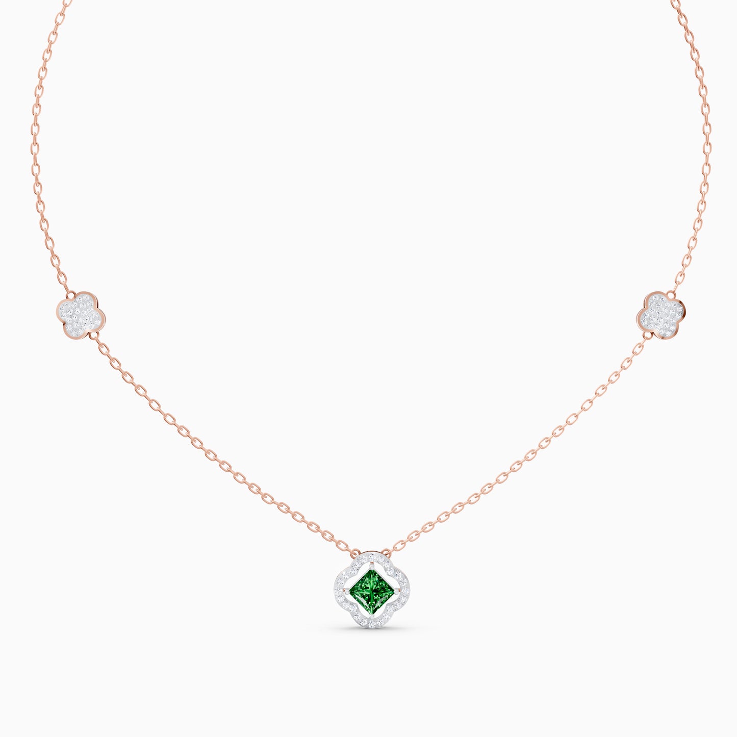 The Geometric Princess-Cut & Stacked Clover Station Necklace