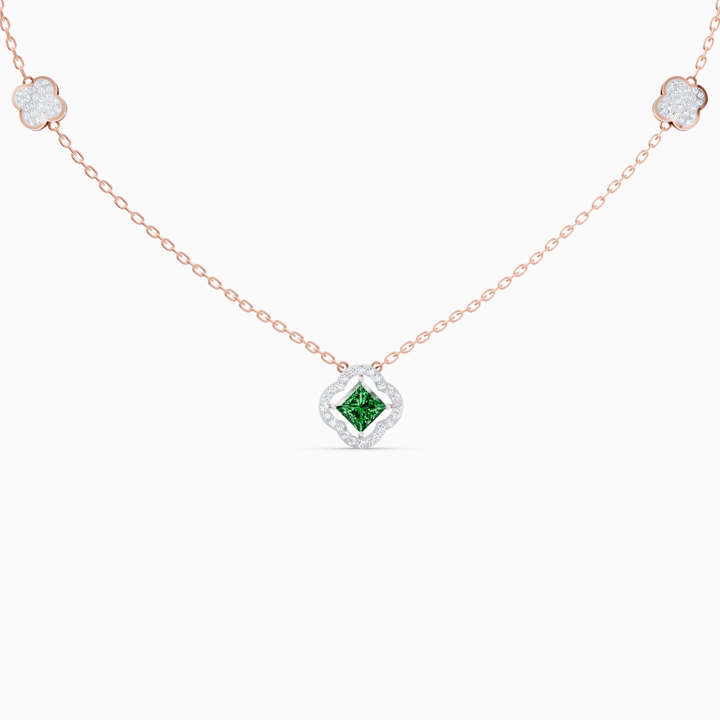 The Geometric Princess-Cut & Stacked Clover Station Necklace