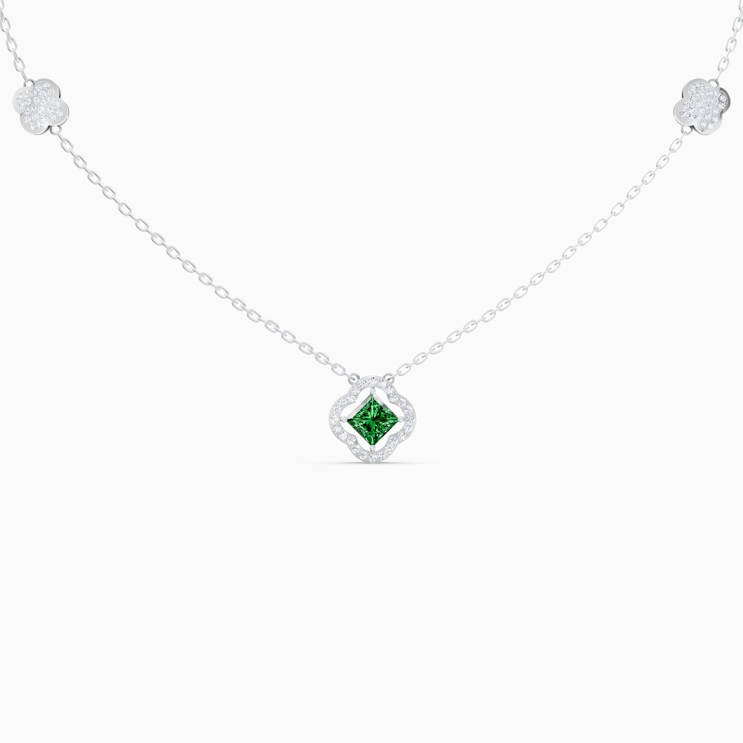 The Geometric Princess-Cut & Stacked Clover Station Necklace