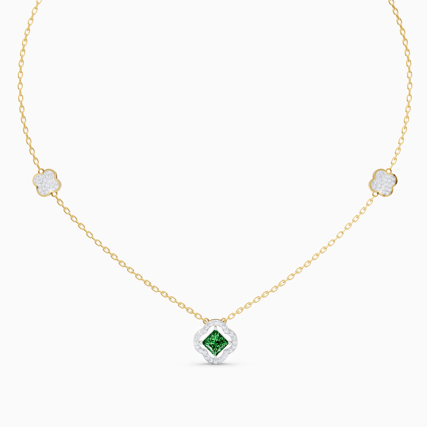 The Geometric Princess-Cut & Stacked Clover Station Necklace