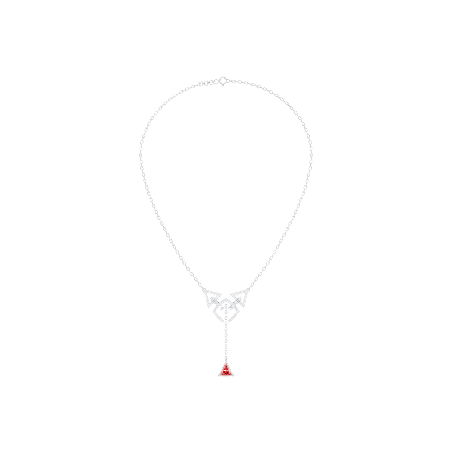 The Triangle-Cut Ruby-Tone Geometric Shield Pendant