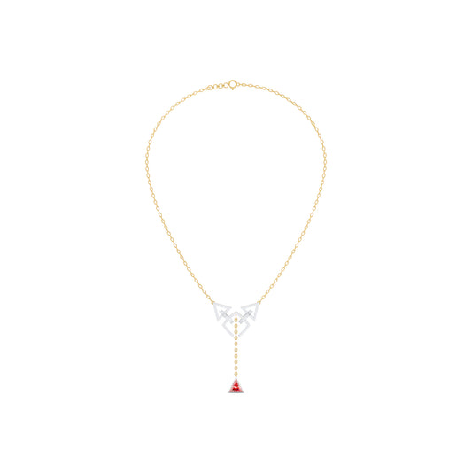 The Triangle-Cut Ruby-Tone Geometric Shield Pendant