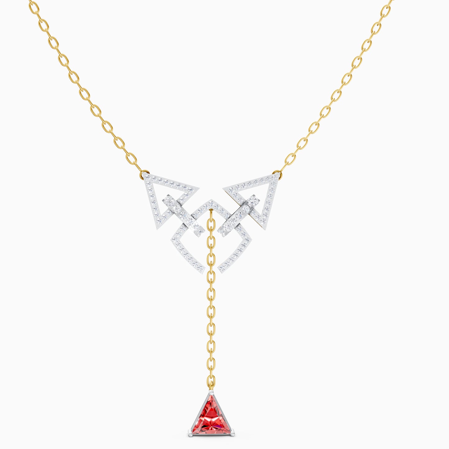 The Triangle-Cut Ruby-Tone Geometric Shield Pendant - 18KT